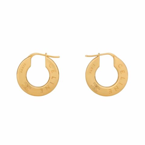 【CELINE】Disc Hoop 金色飾面黃銅 圈形 針式 耳環 B107K3F83.35OR