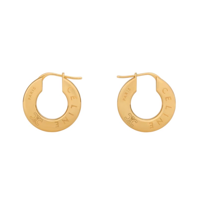 【CELINE】Disc Hoop 金色飾面黃銅 圈形 針式 耳環 B107K3F83.35OR-3