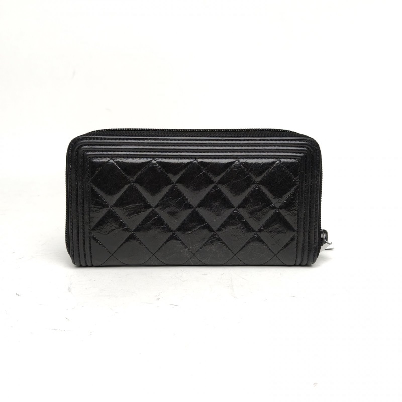 CHANEL 黑色牛皮20開鎢鋼扣Leboy長款拉鏈錢包-2