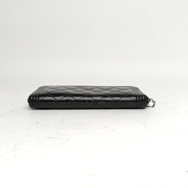 CHANEL 黑色牛皮20開鎢鋼扣Leboy長款拉鏈錢包-3