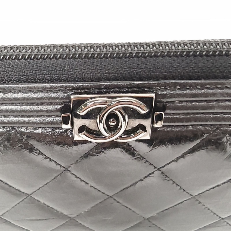 CHANEL 黑色牛皮20開鎢鋼扣Leboy長款拉鏈錢包-4