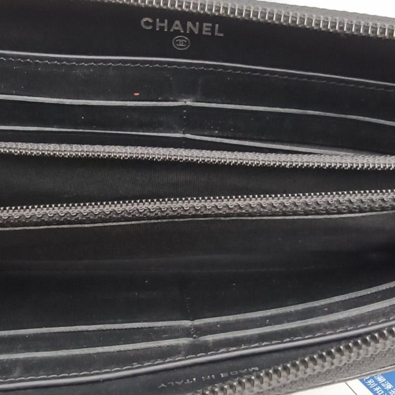 CHANEL 黑色牛皮20開鎢鋼扣Leboy長款拉鏈錢包-5