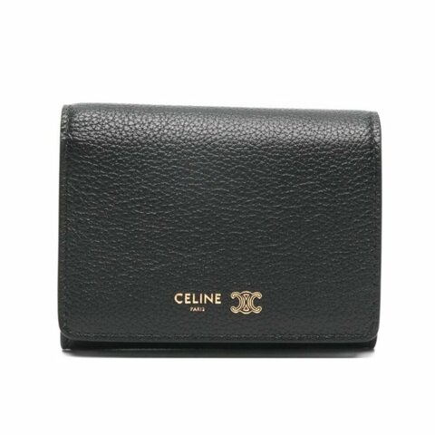 【CELINE】Triomphe Stamp 三折 粒面牛皮 皮夾 卡夾 短夾 錢包 黑色 藍色 L100A2O54.GFS3