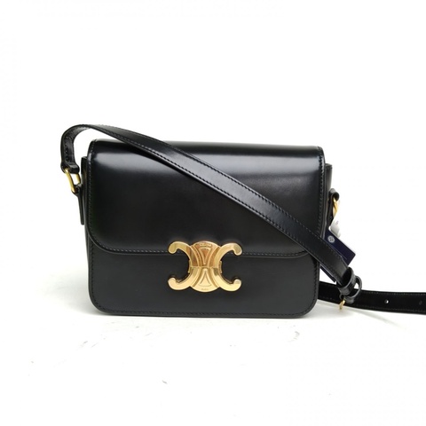 CELINE Triomphe凱旋門金屬鎖扣Teen18黑色牛皮金扣肩背包