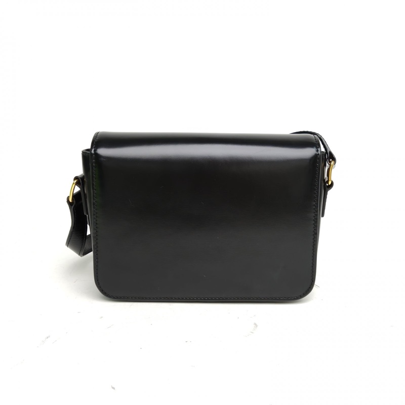 CELINE Triomphe凱旋門金屬鎖扣Teen18黑色牛皮金扣肩背包-2