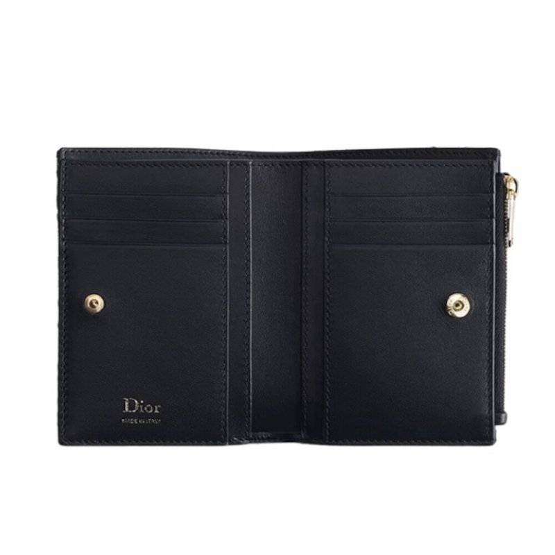 【Dior 迪奧】Oblique Bow Dahlia 蝴蝶結 緹花 錢包 卡夾 皮夾 短夾 藍色 S2503OUQY.M928-1