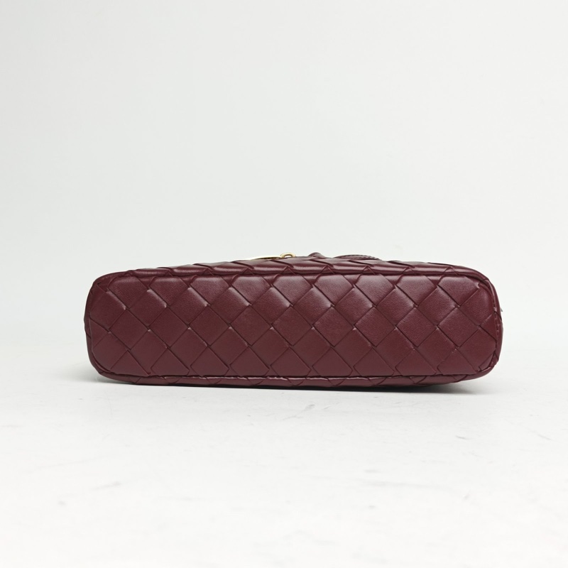 BOTTEGA VENETA vanity編織皮革化妝包酒紅色牛皮金扣肩背包-3
