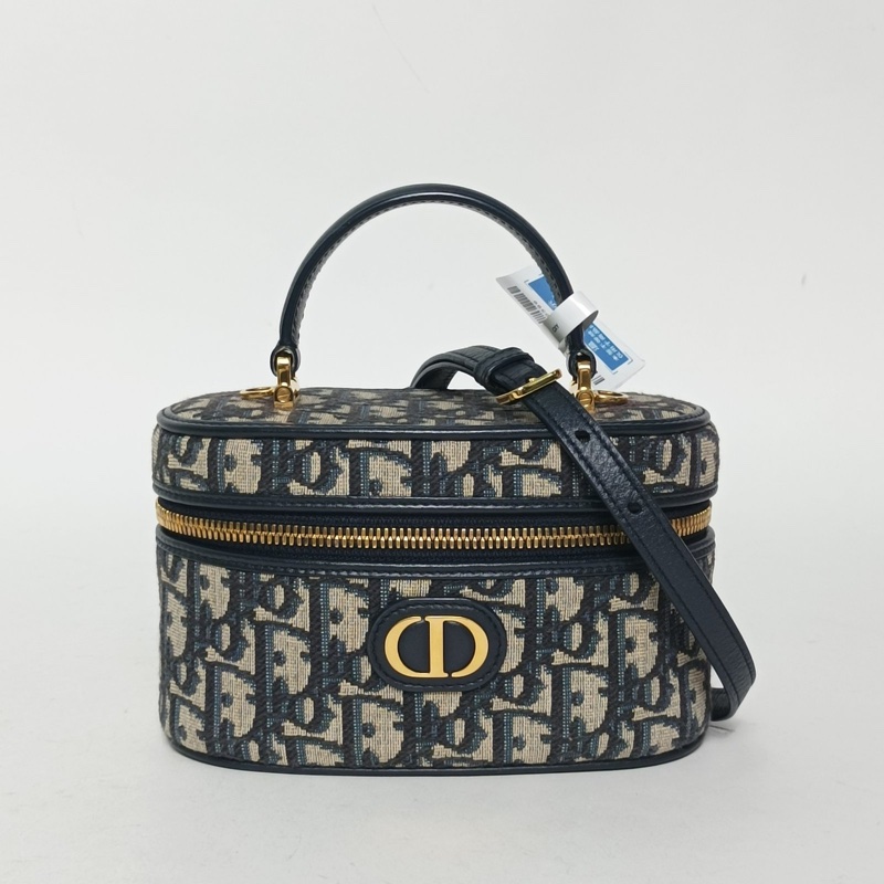 DIOR 墨藍色帆布金扣2024carovanity化妝包肩背包-0