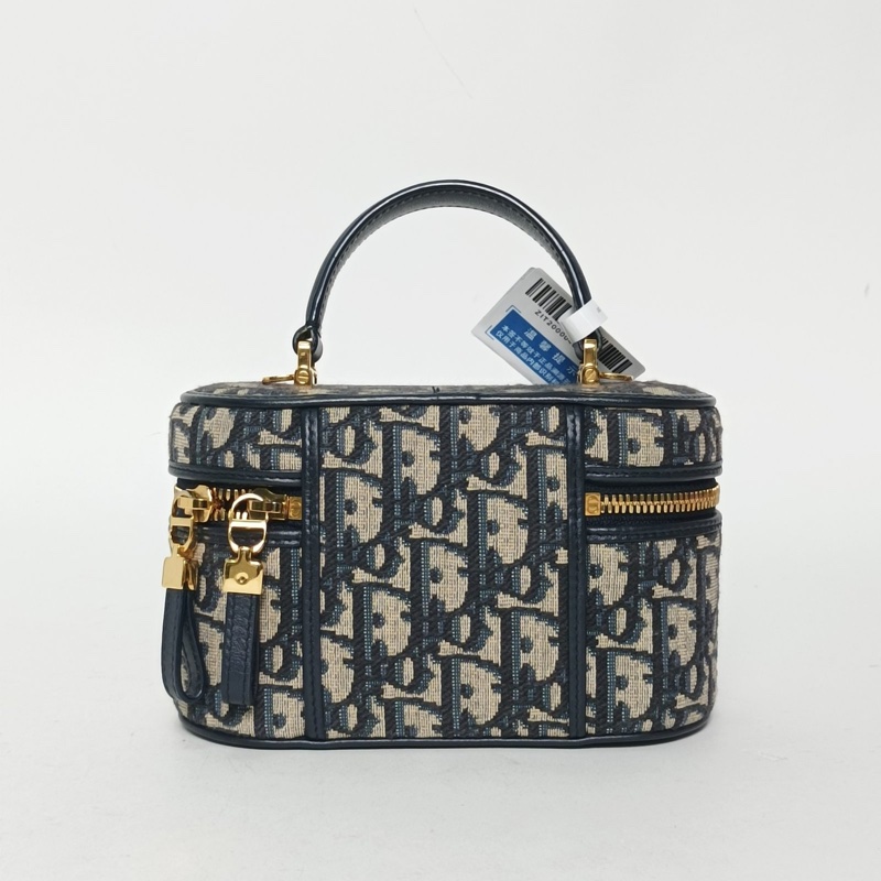 DIOR 墨藍色帆布金扣2024carovanity化妝包肩背包-2