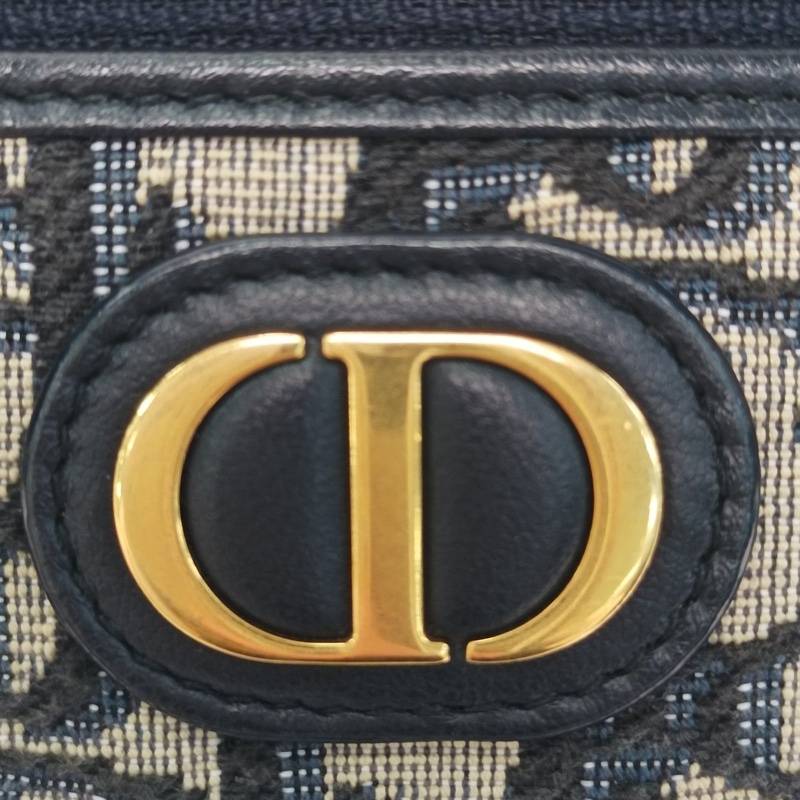 DIOR 墨藍色帆布金扣2024carovanity化妝包肩背包-4