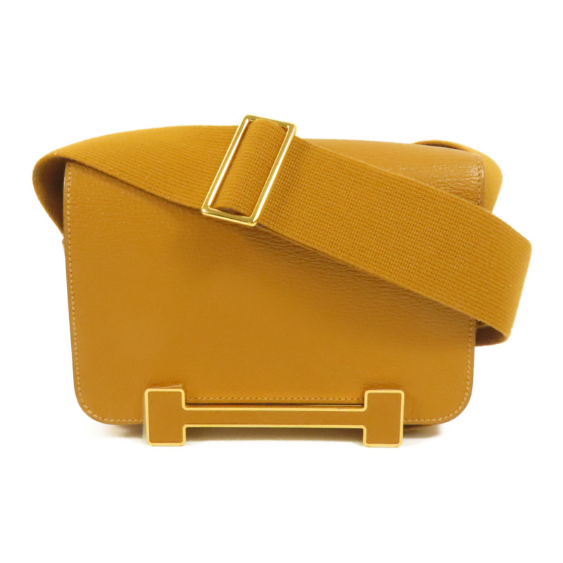 HERMES Chevre皮革Geta金扣肩背袋Caramel-0