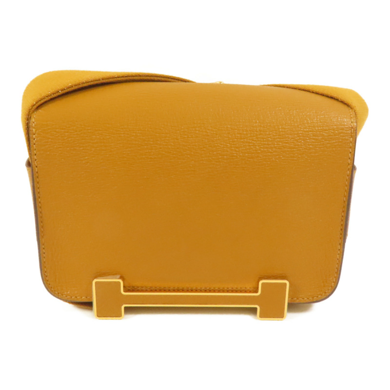 HERMES Chevre皮革Geta金扣肩背袋Caramel-1