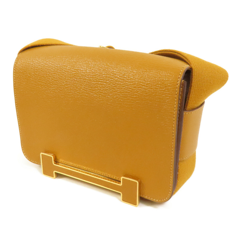 HERMES Chevre皮革Geta金扣肩背袋Caramel-2
