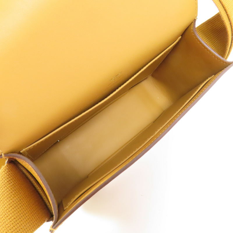 HERMES Chevre皮革Geta金扣肩背袋Caramel-4