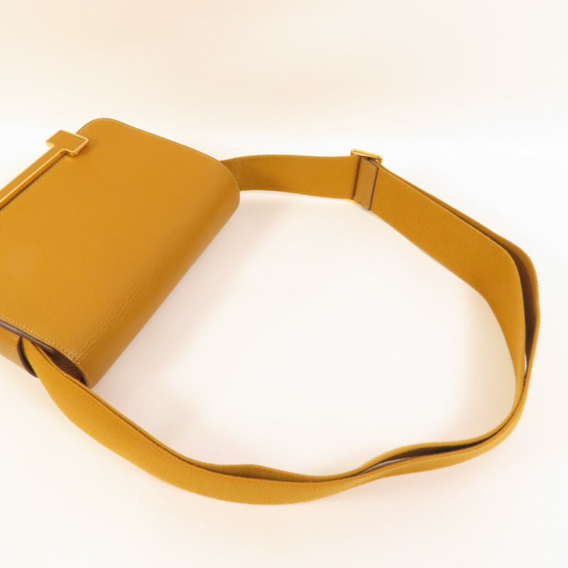 HERMES Chevre皮革Geta金扣肩背袋Caramel-5