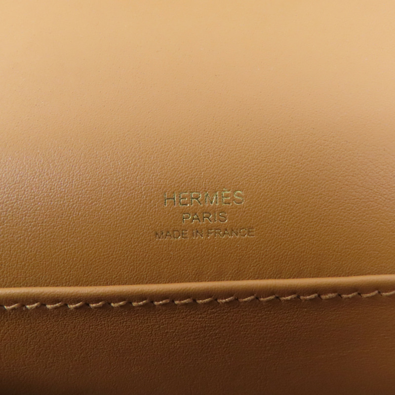 HERMES Chevre皮革Geta金扣肩背袋Caramel-7