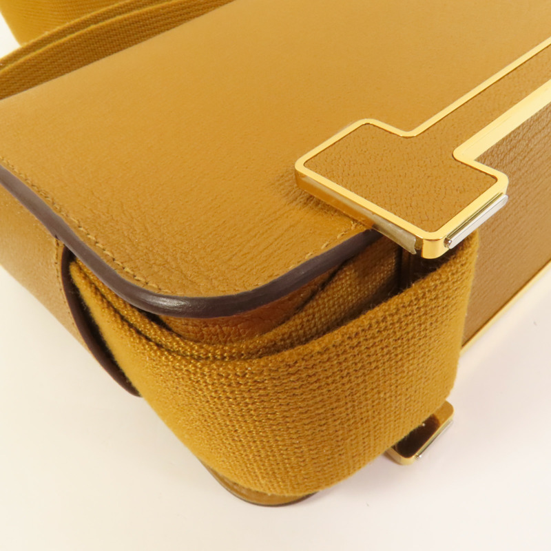 HERMES Chevre皮革Geta金扣肩背袋Caramel-11