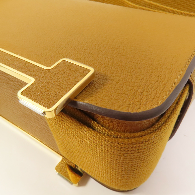 HERMES Chevre皮革Geta金扣肩背袋Caramel-12