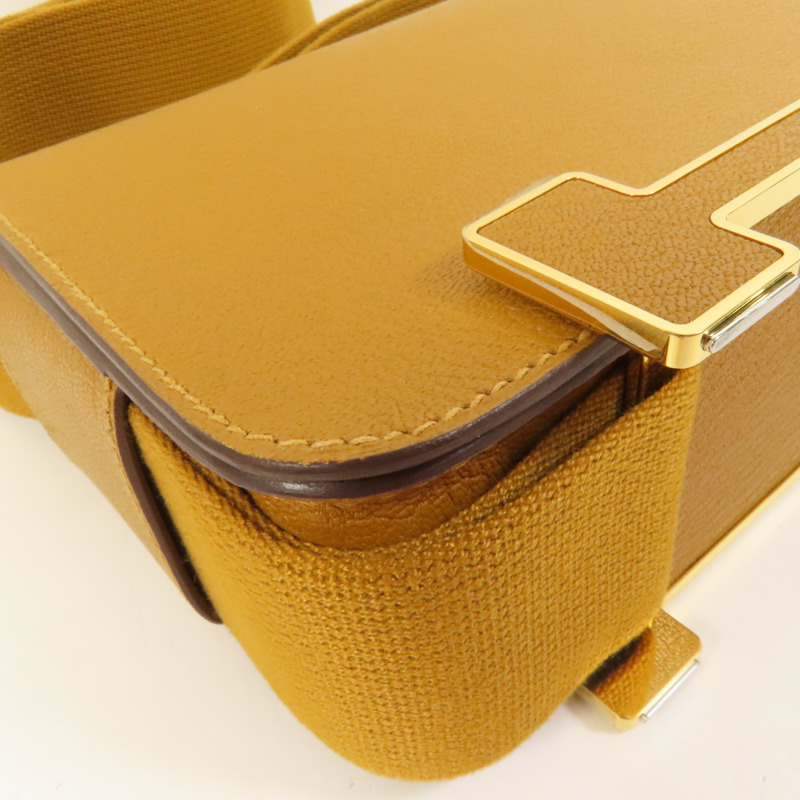 HERMES Chevre皮革Geta金扣肩背袋Caramel-13