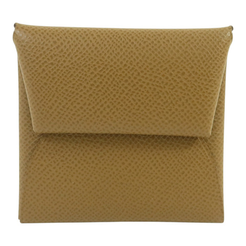 HERMES Epsom皮革Bastia銀扣零錢包Etoupe