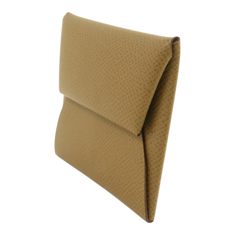 HERMES Epsom皮革Bastia銀扣零錢包Etoupe-2