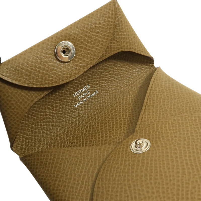 HERMES Epsom皮革Bastia銀扣零錢包Etoupe-6