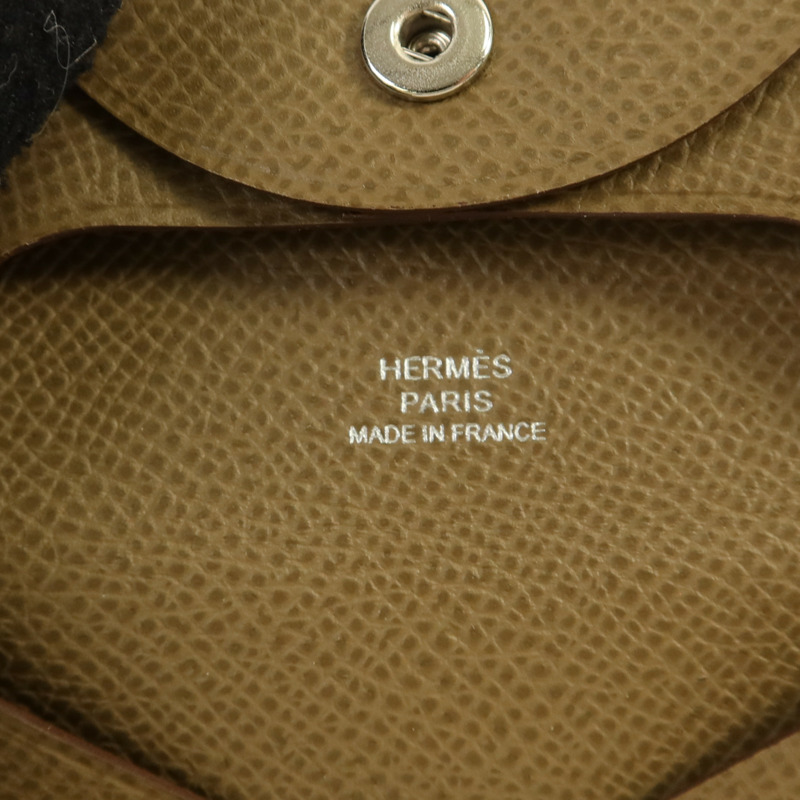 HERMES Epsom皮革Bastia銀扣零錢包Etoupe-7