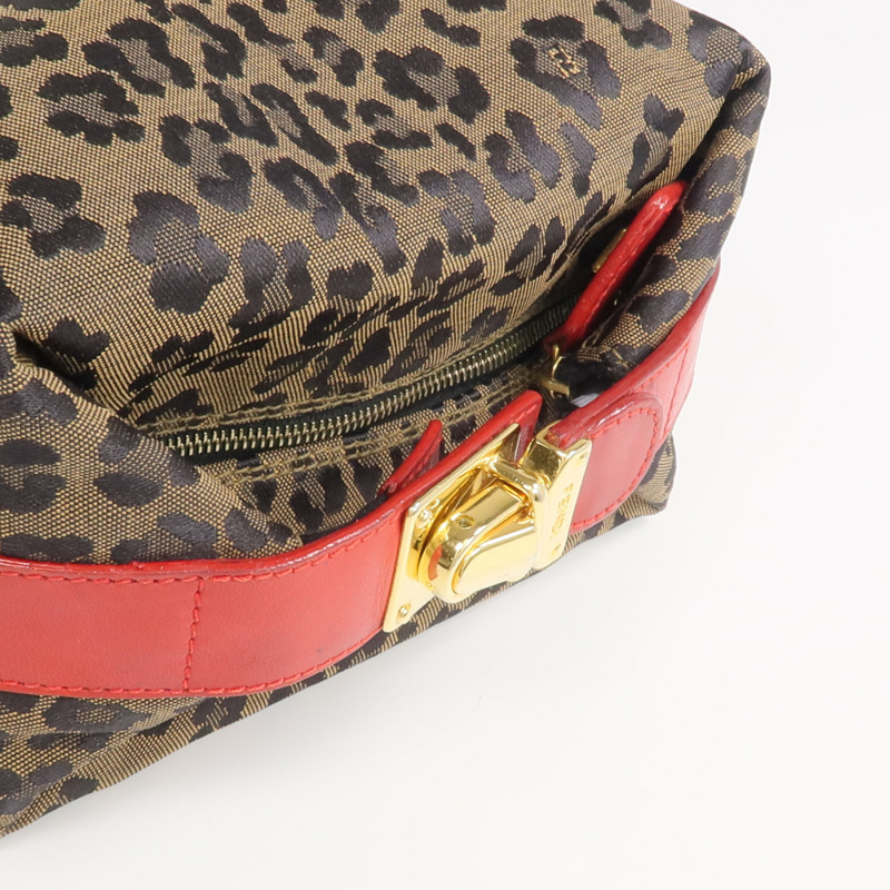 FENDI 帆布/皮革Cosmetic Pouch金扣化妝袋-4