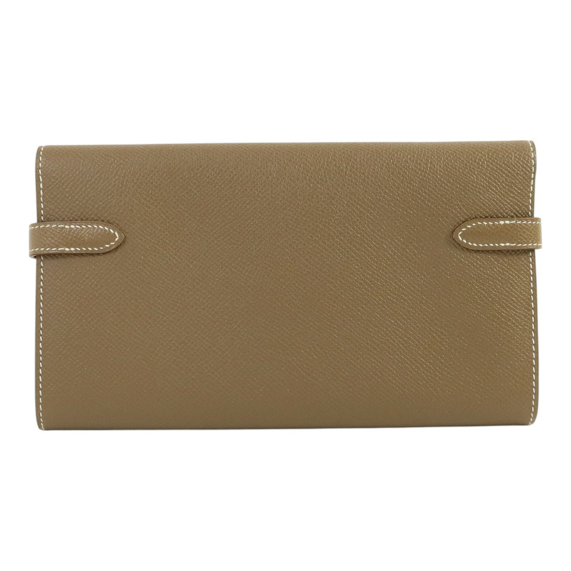 HERMES Epsom皮革Kelly Long Wallet銀扣長錢包Etoupe-1