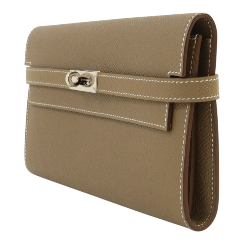 HERMES Epsom皮革Kelly Long Wallet銀扣長錢包Etoupe-2