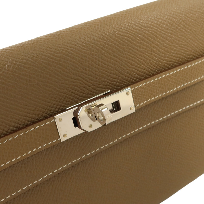 HERMES Epsom皮革Kelly Long Wallet銀扣長錢包Etoupe-6