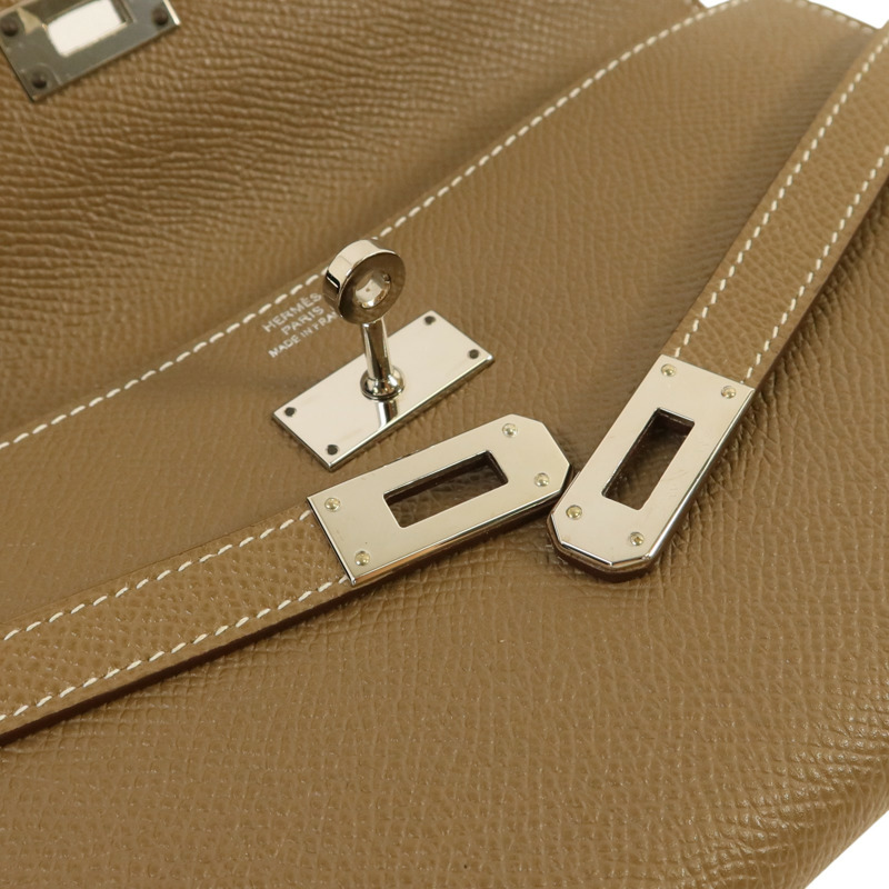 HERMES Epsom皮革Kelly Long Wallet銀扣長錢包Etoupe-7