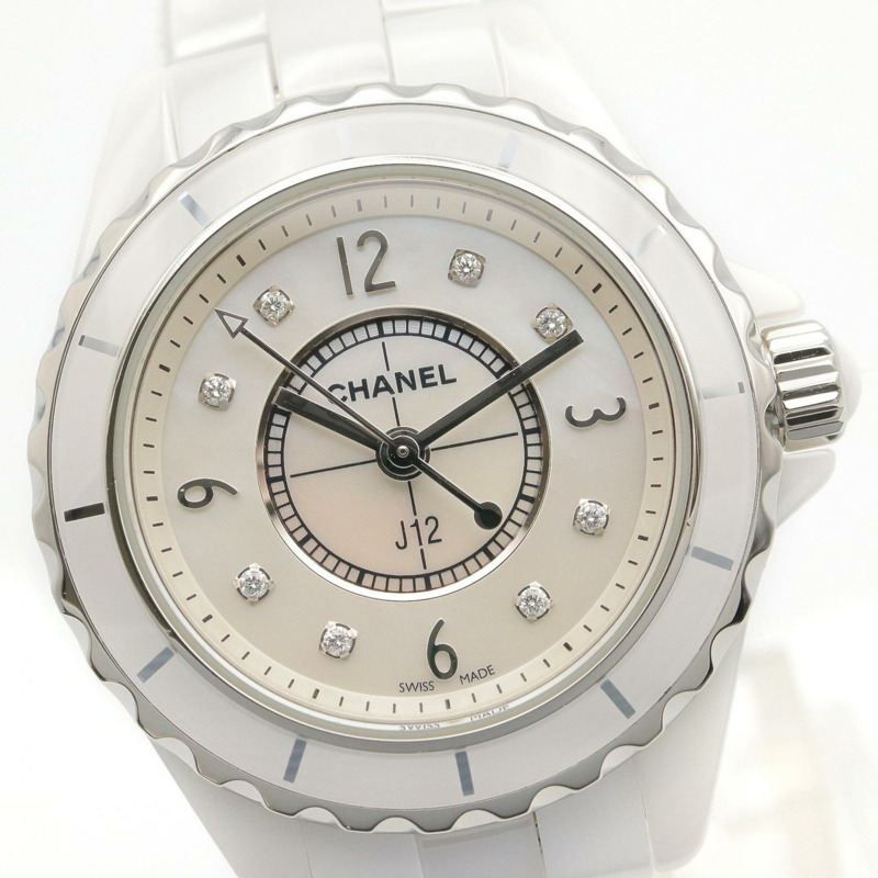 香奈兒 J12 29毫米 8鑽腕錶，陶瓷錶殼，鑲鑽，女士款，白色錶盤/白色錶殼，H2570-2
