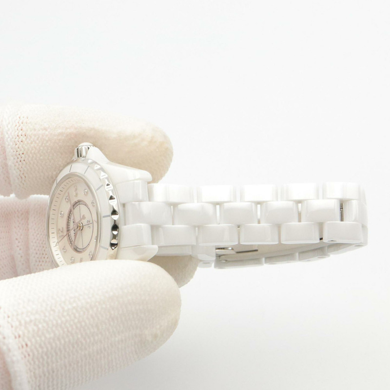 香奈兒 J12 29毫米 8鑽腕錶，陶瓷錶殼，鑲鑽，女士款，白色錶盤/白色錶殼，H2570-7