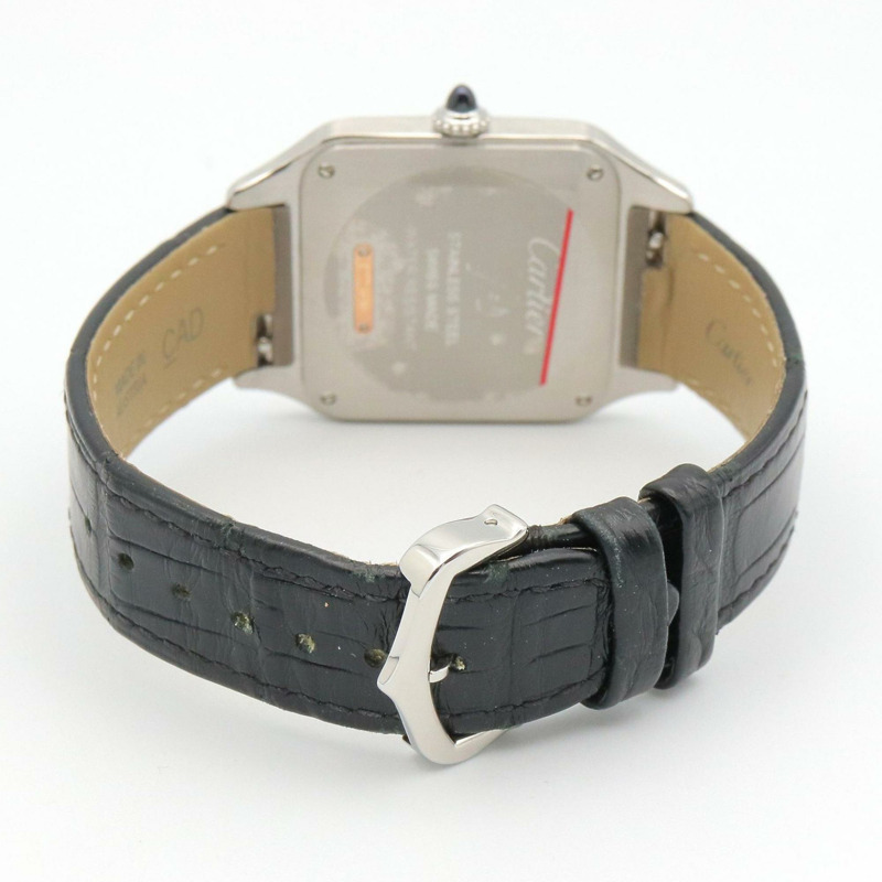 卡地亞 Santos Dumont LM 男士腕錶，18K 玫瑰金 (PG)，不鏽鋼，皮錶帶，銀色/金色，W2SA0011-4