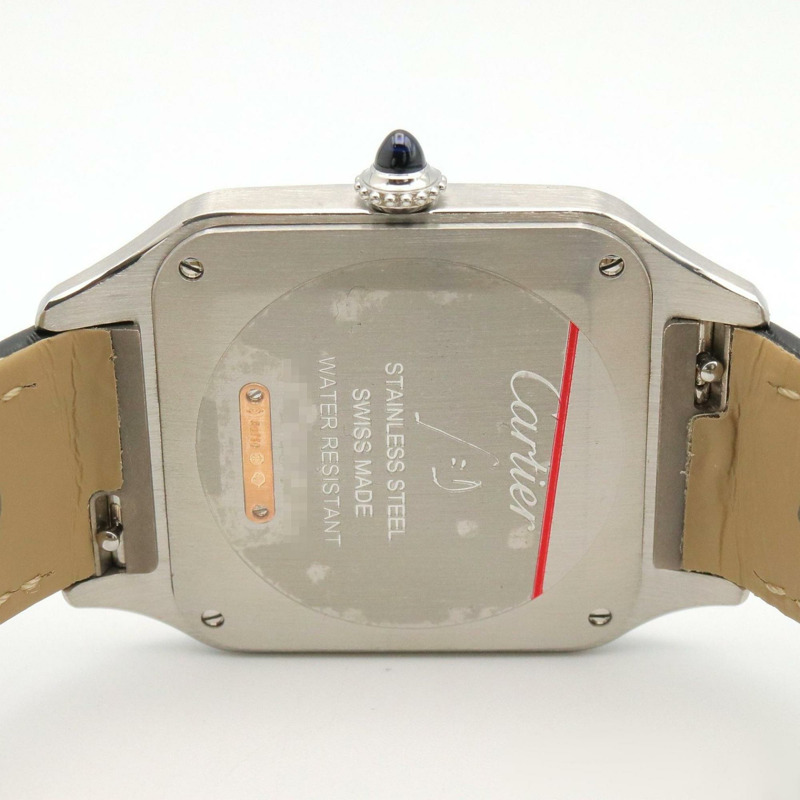 卡地亞 Santos Dumont LM 男士腕錶，18K 玫瑰金 (PG)，不鏽鋼，皮錶帶，銀色/金色，W2SA0011-5