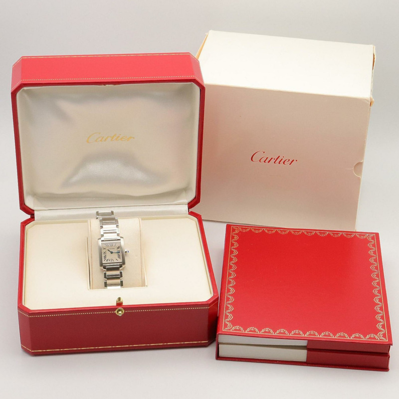 卡地亞 Tank Française SM 女士腕錶,不鏽鋼材質,象牙色 (W51008Q3)-9