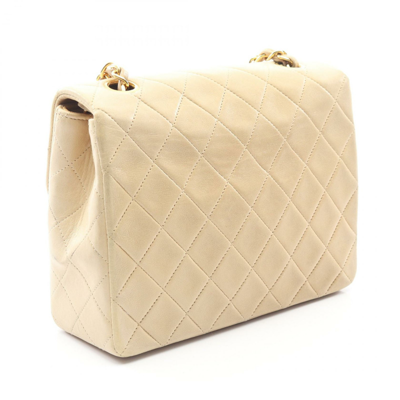 CHANEL 迷你 Matelasse 20 斜背鏈條單肩包 A01163 小羊皮米色 GHW-1