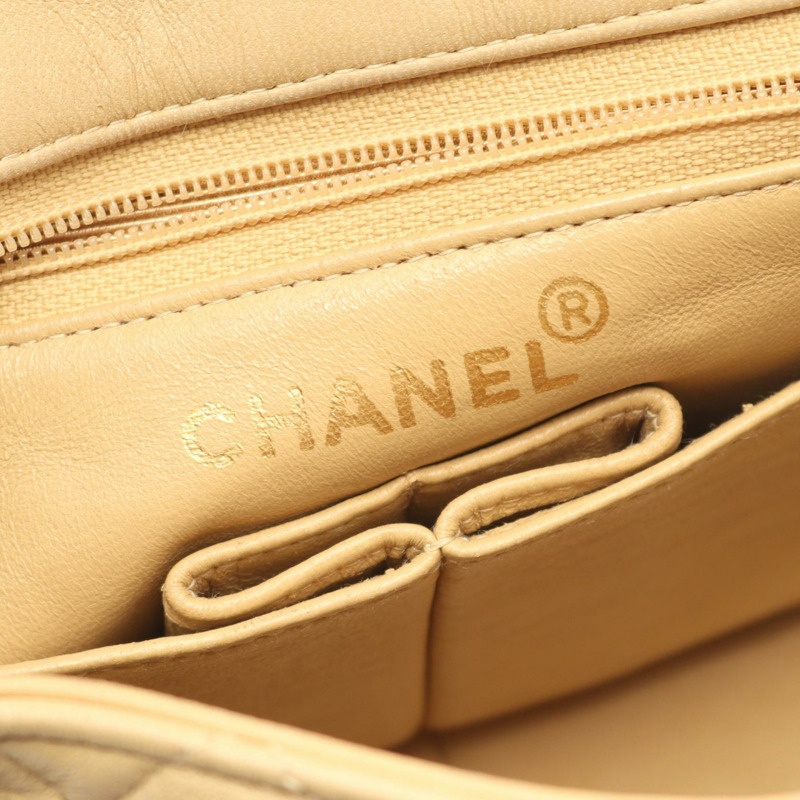 CHANEL 迷你 Matelasse 20 斜背鏈條單肩包 A01163 小羊皮米色 GHW-3