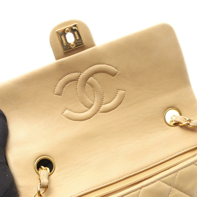 CHANEL 迷你 Matelasse 20 斜背鏈條單肩包 A01163 小羊皮米色 GHW-6