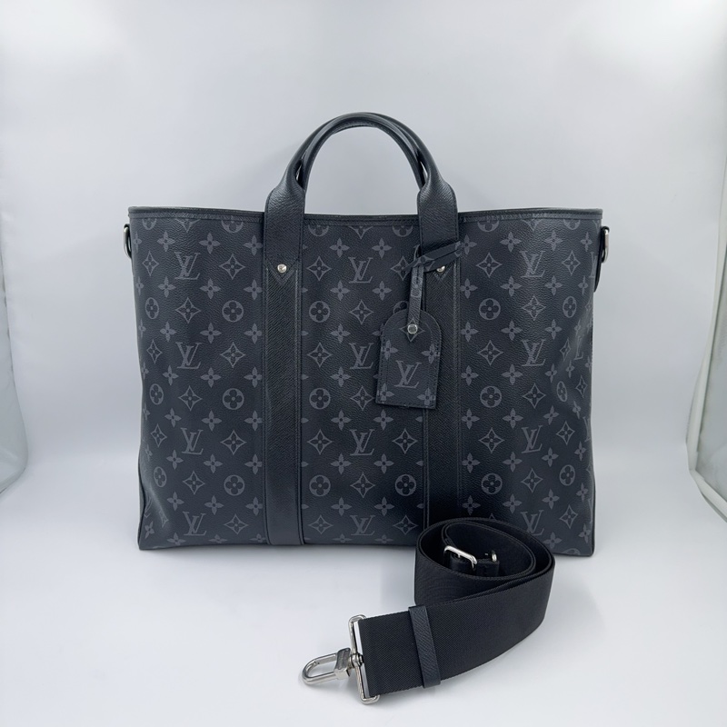 LV 黑灰原花Weekend NM銀釦手提斜背托特包M30937-1
