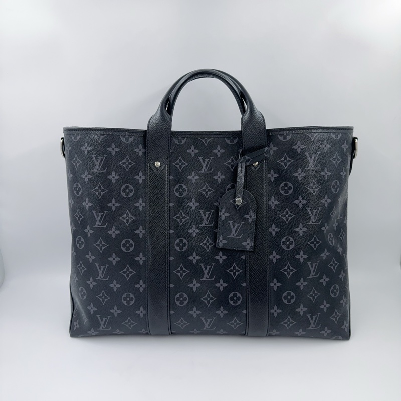 LV 黑灰原花Weekend NM銀釦手提斜背托特包M30937-2