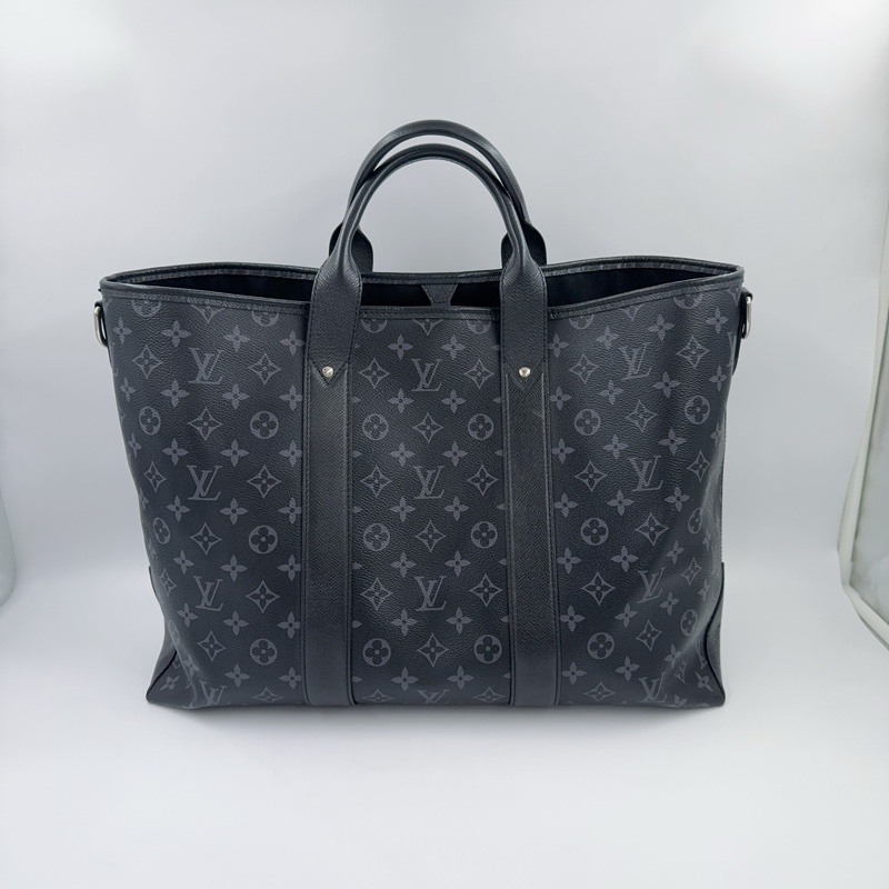 LV 黑灰原花Weekend NM銀釦手提斜背托特包M30937-3