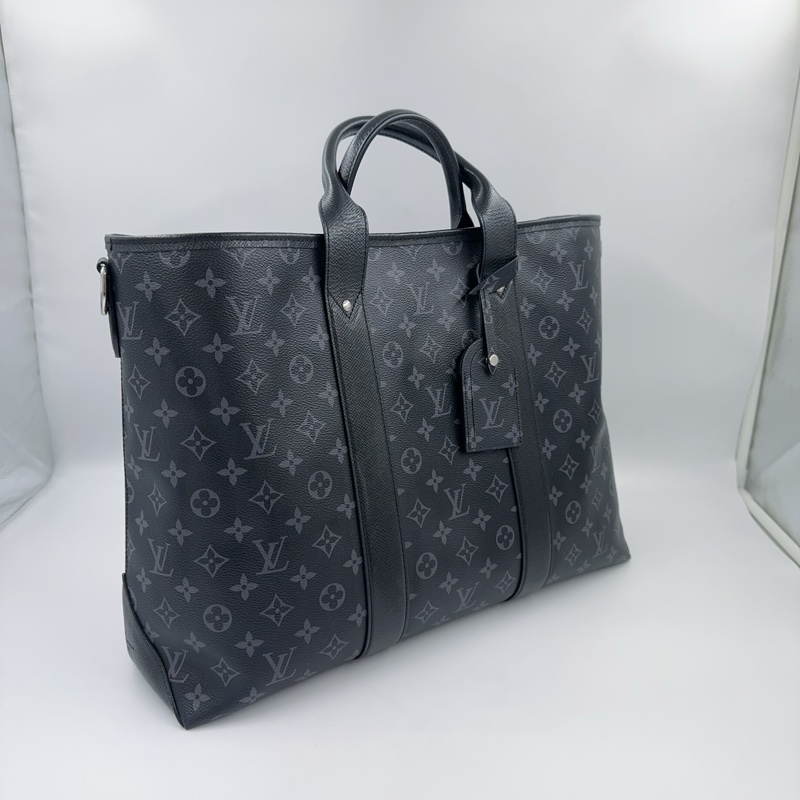 LV 黑灰原花Weekend NM銀釦手提斜背托特包M30937-4