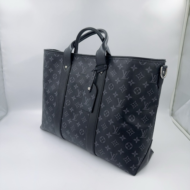 LV 黑灰原花Weekend NM銀釦手提斜背托特包M30937-5