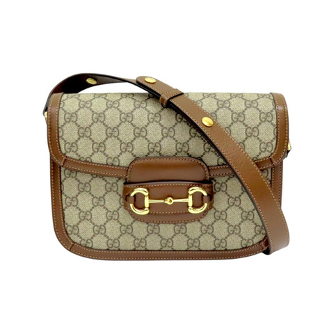 烏木色 帆布 棕色 牛皮 馬銜扣 1955 肩背包【GUCCI 古馳】 602204