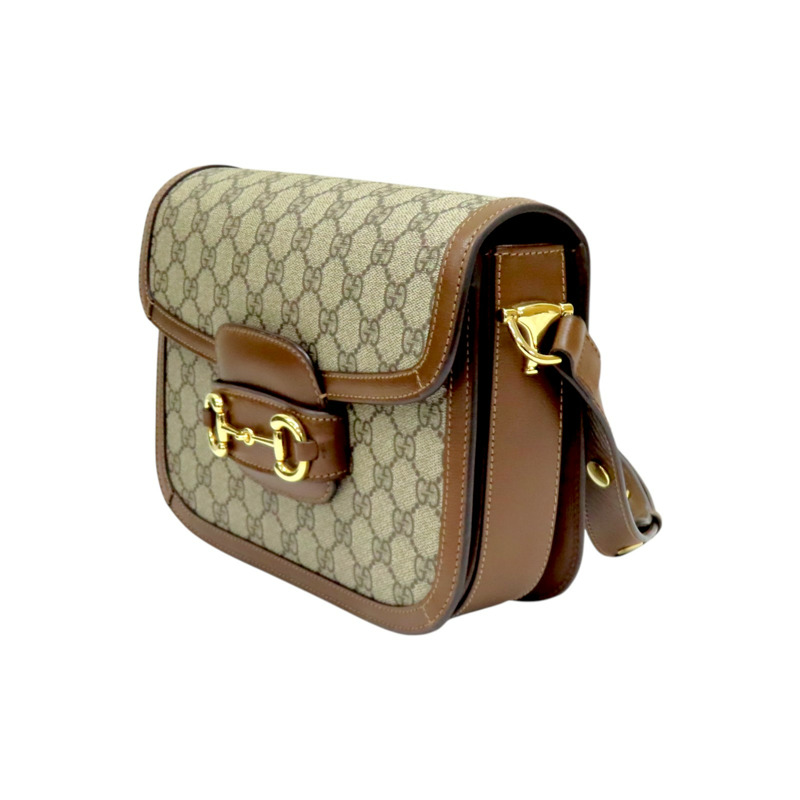 烏木色 帆布 棕色 牛皮 馬銜扣 1955 肩背包【GUCCI 古馳】 602204-1