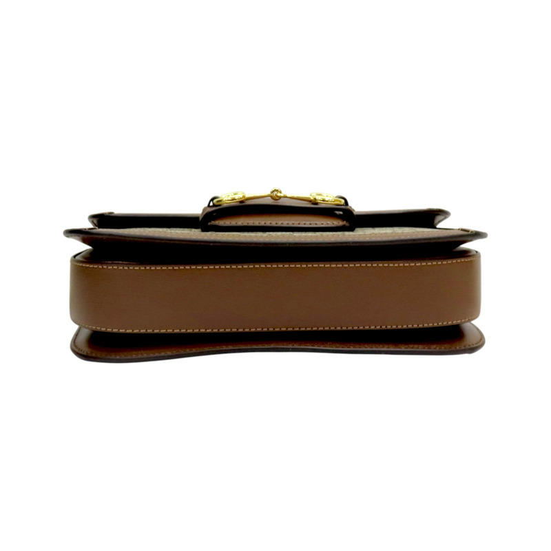 烏木色 帆布 棕色 牛皮 馬銜扣 1955 肩背包【GUCCI 古馳】 602204-3