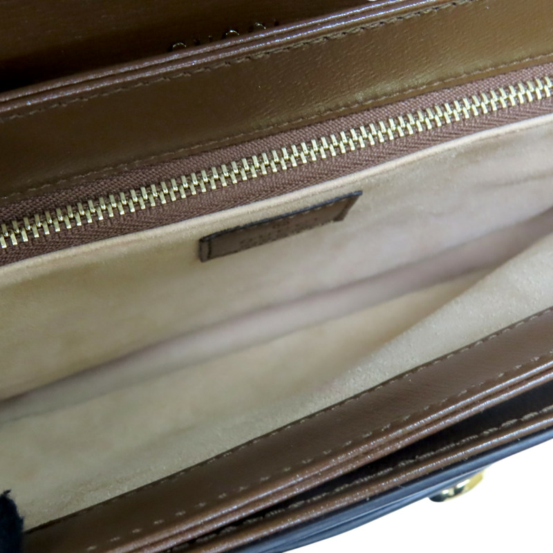 烏木色 帆布 棕色 牛皮 馬銜扣 1955 肩背包【GUCCI 古馳】 602204-4