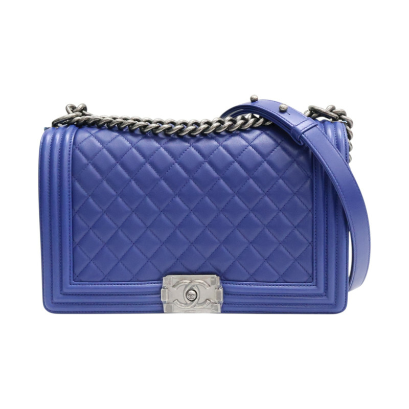 藍色 菱格紋 牛皮 Boy 28 鍊帶 肩背包 銀釦【CHANEL 香奈兒】 A92193-0